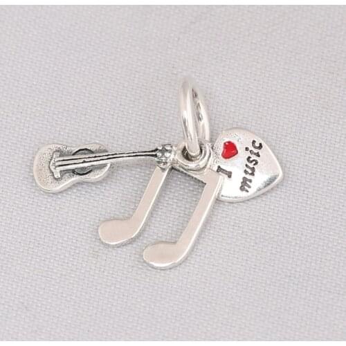 Authentic S925 Charm Enamel Love Heart Music Trinity Dangle Charm fit Lady Bracelet DIY Jewelry