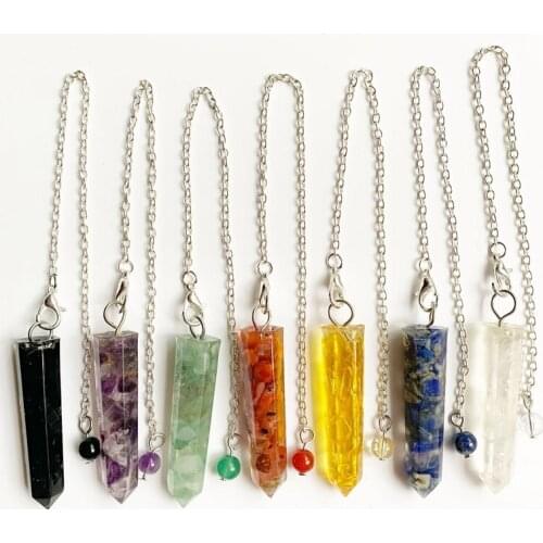 Orgone Pendant Pendulum Dowsing Divination Stones 7 Chakra Natural Healing Point Pendant Hexagonal Column Pendants Resin 1pc