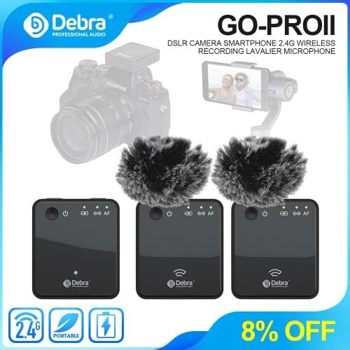 Debra GO-PROII Portable Charging Wireless Lavalier Microphone 100m Range For DSLR Camera Interview, Speech,Video Recording