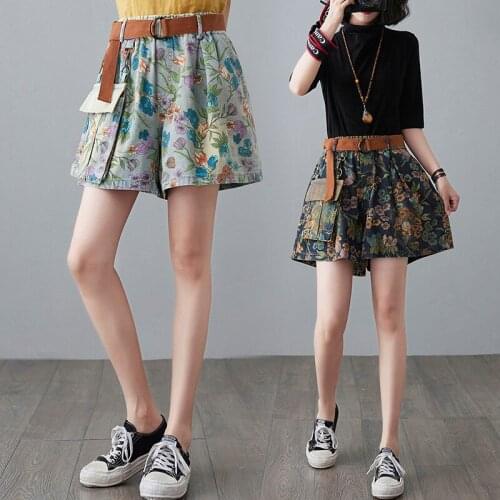 Casual Denim Printed Wide-Leg Shorts Womens Summer New Style Loose and Thin Fashion Hakama Ultra Shorts