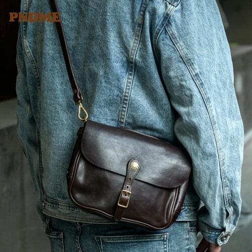 Retro luxury Genuine leather tanned leather handmade postman mens and womens shoulder bag simple horizontal crossbody bag