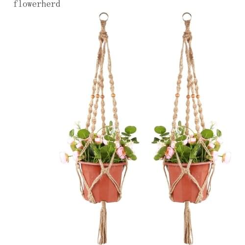 Hand Hanging Hemp Rope Hanging Flower Pot Bracket Hanging Basket Flower Pot Net Pocket Sling Hanging Plants Home Decorations