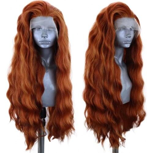 Perruques Dentelle Synthétiques Water Wave Copper Red Wig With Baby Hair Yellow/Pink Synthetic Lace Front Wig For Women