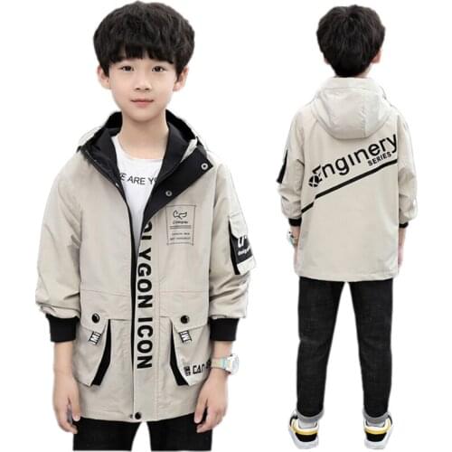 Boy fashion trench jacket cool letters hooded jacket coat for 3-14years boys toddler child kids sports outerwear clothes