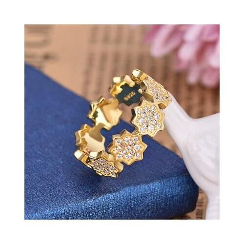 Pure 925 Sterling Silver Jewelry For Women Hollow Gold Ring Jewelry