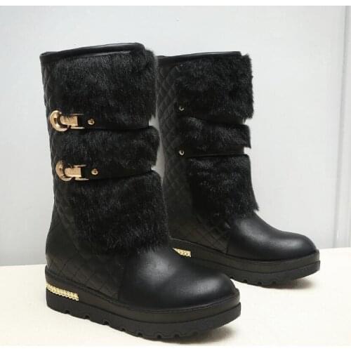 Promotion large size 34-43 Women Winter Boots Fashion Hidden Wedges Warm Fur Shoes Woman Platform Med-calf Snow Boots N164