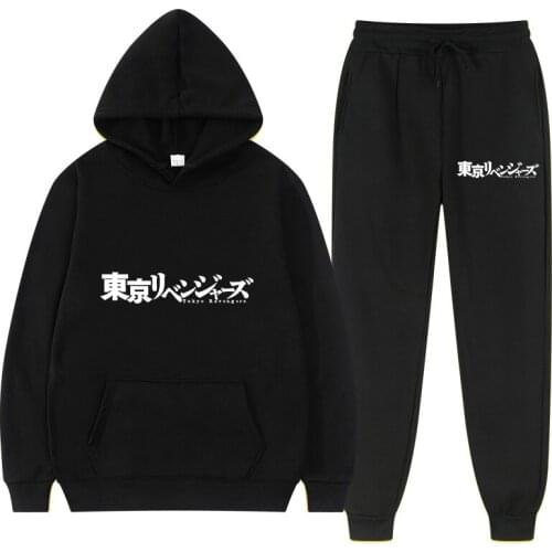 2021 Women Unisex Couple Fleece Tokyo Revengers Print 2 Pieces Sets Casual Black Tracksuits Hoodies Sweatshirts Pants Plus Size