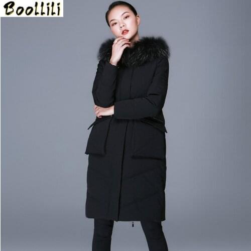 Boollili Womens Down Jacket Hooded Winter Coat Raccoon Fur Collar 90% White Duck Down Coats Korean Invierno Mujer 2020