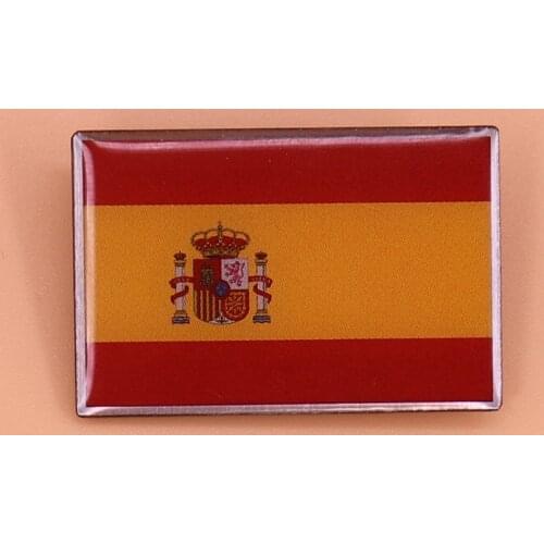 Spain flag pin Spain national emblem brooch crown lion shield badge red yellow stripes country flag pins men patriotic jewelry
