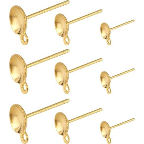 2pcs Bowl Head Pin Stud Earring Needles Earnuts Ear Post with hanging ring flat head/bowl ear pin accessories for earrings