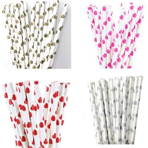 25pcs Light Pink Red Foil Gold Pink Heart Paper Straws For Birthday Wedding Decorative Party Event Drinking Straws Supplies