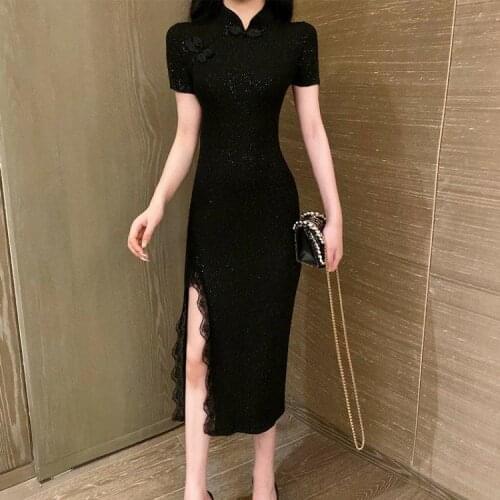 Black Chinese Traditional Vintage Dress Sexy Women Qipao Long Cheongsam Plus Size S M L XL XXL XXXL Cheongsam One-piece Dress