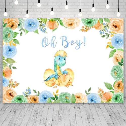 Avezano Baby Shower Birthday Photography Backdrops Dinosaur Flowers Boy Decor Banner Background Photo Studio Photocall Photozone