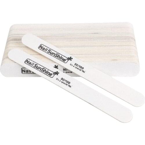 100pcs Professional Wooden Nail File White Lime Manicure 80/100 Sanding Polish Buffer Straight thick Acrylic de limas Nail Tool