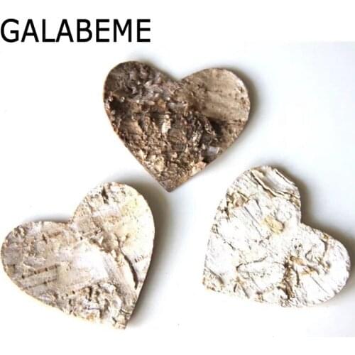 Galabeme 50pcs diameter 5cm Birch bark Sweet Heart Shape rustic wedding decor Vintage wedding Table decoration centerpieces