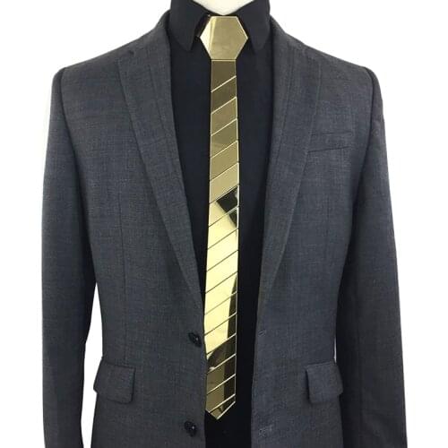 GEOMETIE ACRYLIC GOLD MIRROR FASHION TWILLING PATCHWORK STYLE SLIM PLAIN NECKTIE MEN TIES SKINNY