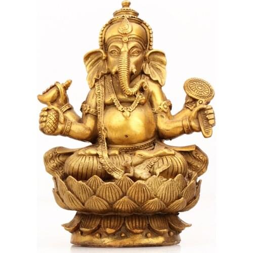 Indian Elephant God Tibet Culture Brass Ganapati Ganesh Lord Ganesha Statue Sit On Lotus Home Office Decoration Free Shipping