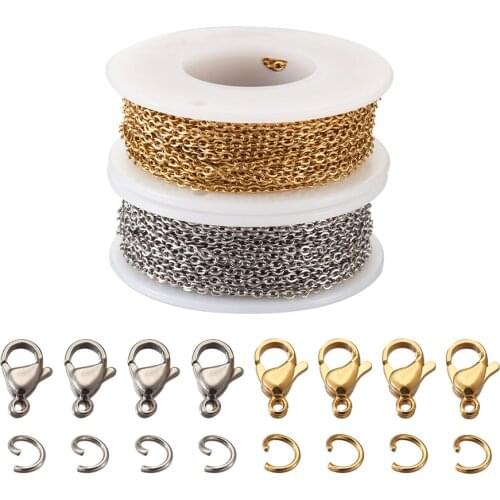 1 Set 304 Stainless Steel Cable Chains Lobster Claw Clasps Jump Rings Supplies for DIY Chain Necklaces Brac