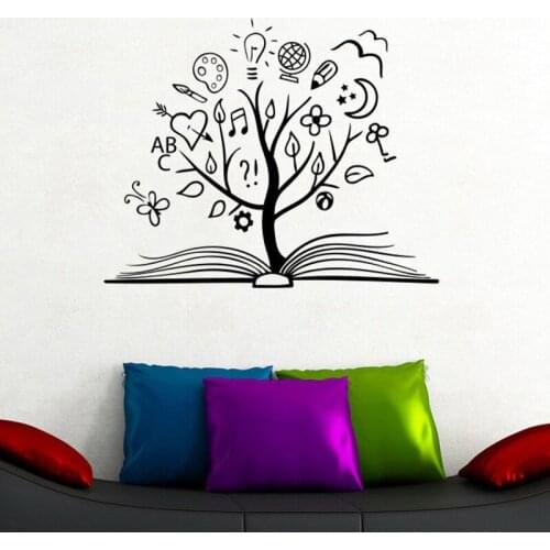 Book Tree Wall Decal Library Study Education Vinyl Sticker Home Interior Decor Reading School Classroom Kids Room Murals S262
