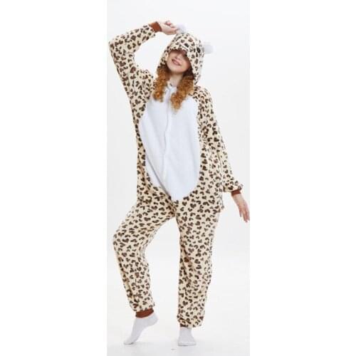 Leopard Bear Onesies for Adults Cute Flannel Homewear Sleepwear Winter Kigurumi Bear Long Sleeve Hooded Animal Pajamas