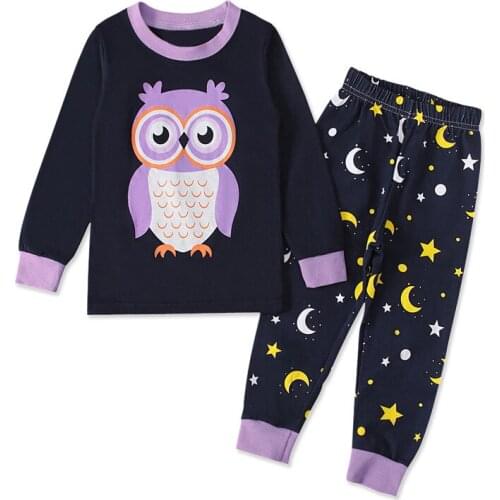 27kids Kids Cotton Pajamas Sets Toddler Babys Home Clothes Owl Star Moon Pattern Long Sleeve Casual Sleepwear 2-7Years