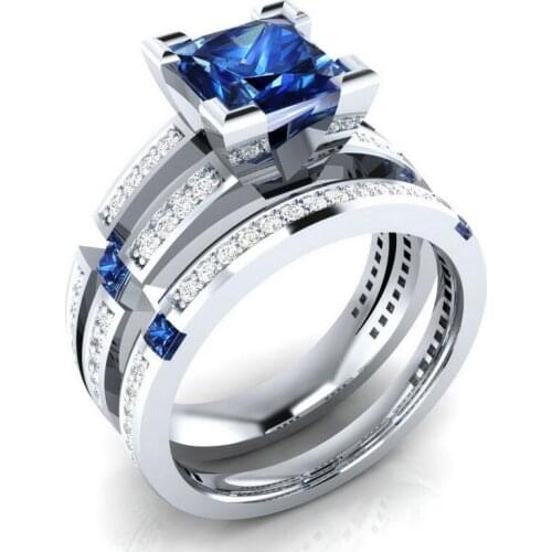 Drop Shipping Brand New choucong Luxury Jewelry 925 Silver Fill Princess Cut Multi color 5A Cubic Zirconia Women Bridal Ring Set