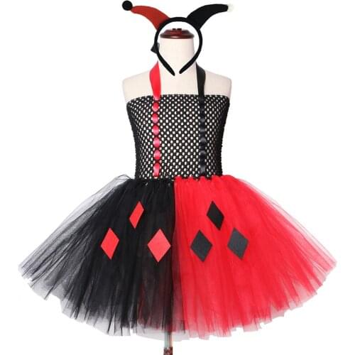 Red Black Joker Tutu Girl Dress Cosplay Kids Halloween Holidays Costumes Carnaval For Children Fancy Dress Carnival Little Girls
