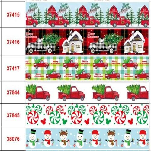 16MM,22MM,25MM,38MM,75MM Truck, Santa Claus Print Christmas Ribbon for Gift Wrapping Wedding Decoration Hair Bows DIY 50yards