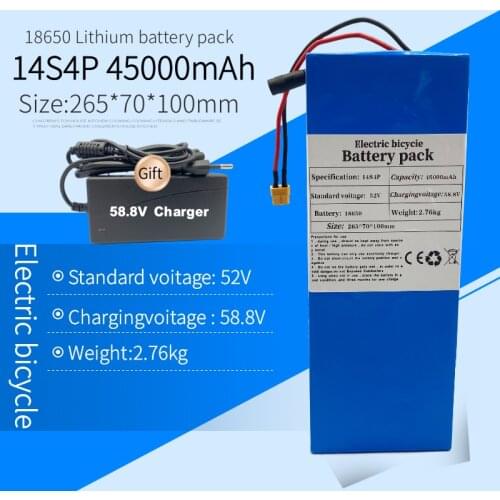 52V 14S4P 45000mAh 18650 2000W lithium battery for balance car, electric bicycle, scooter, tricycle (with BMS 58.8v charger)