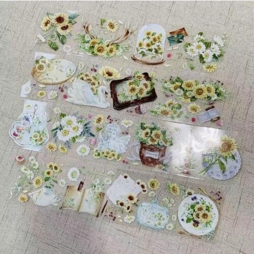 Lovely Little Sunflower Clear PET Tape for Card Making Bullet Journal DIY Scrapbooking Label Sticker
