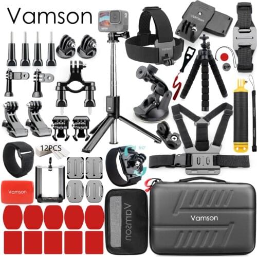 Vamson for GoPro 9 Accessories Set New Mini Selfie Stick Large Package for go pro 9 8 7 6 5 4 3 for Eken h8r for SJCAM VS189