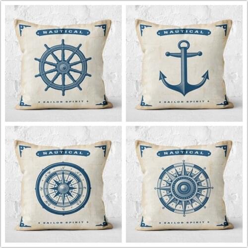 Retro Marine throw Pillow Cover Mediterranean Cushion Cover for Sofas Seahorse Pillow Polyester Linen Cojines Navigation Icon