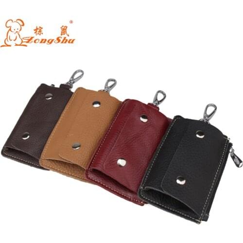 New Hot Genuine Leather Mens keys wallets unisex car key holder D stype zipper card holders case fashion small coins bag purses