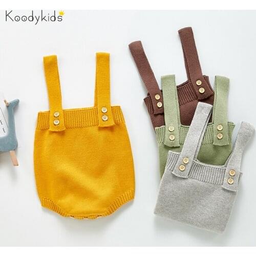 Koodykids New Spring Baby Girls Boys Simple Knitted Bodysuits Cute Brown Knitting Pants Toddlers Girls Boys Outfits Rompers