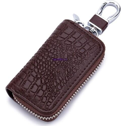 New Crocodile Pattern Car Key Pouch Bag Keys Holder Unisex Genuine Leather Car Key Wallet Zipper Keychain Case Smart Housekeeper