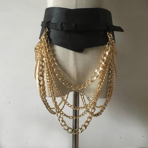 New Fashion Nightclub Punk Metal Chain Long Tassel Waist belt Unisex Wide Leather Slim Belt for Women Girdle Dress Decoration