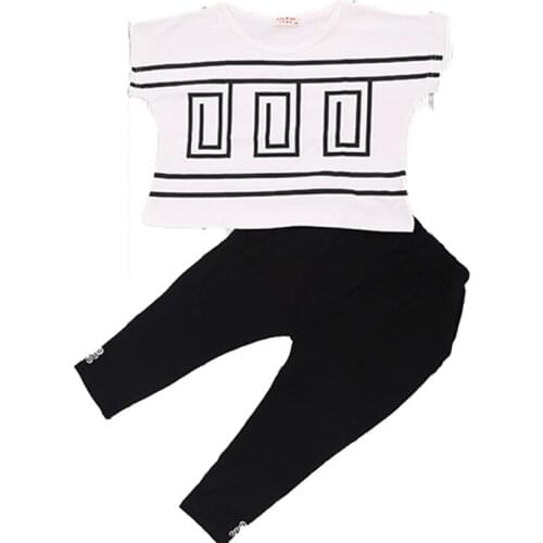 2-13Y Teenage Girls Casual Outfit Summer Print T-Shirt + Harem Pants 2pcs Childrens Sports Suit Clothes Kids Clothing Baby Set