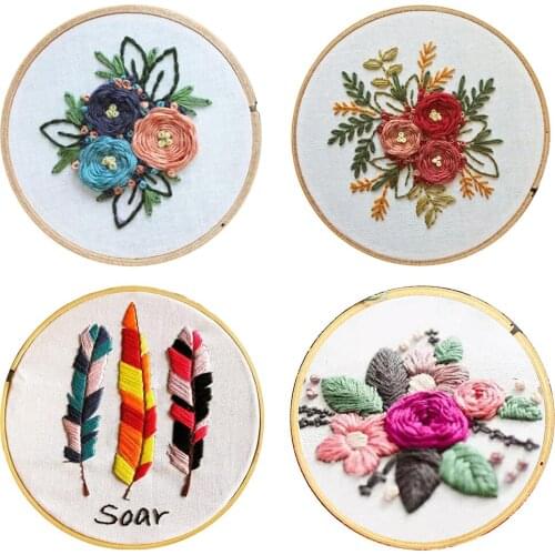 Full Range of Embroidery Starter Kits with 15.5cm Embroidery Hoop - Flower