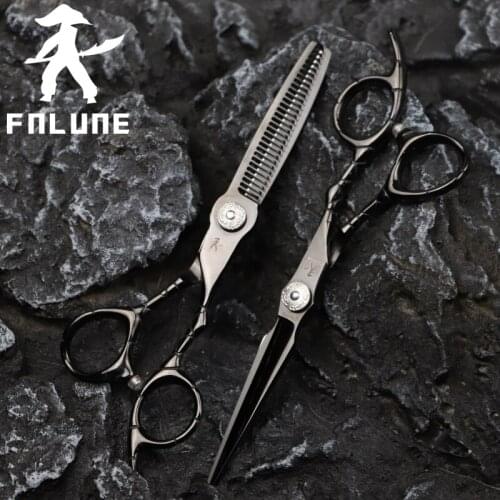 FnLune 9Cr18MoV Red Crocodile Handle Professional Hair Salon Scissors Cut Barber Haircut Thinning Shear Hairdressing Scissors