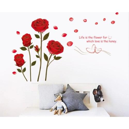Romantic red rose Wall Sticker for bedroom living room sofa background home decoration Mural art Decals flowers wall stickers