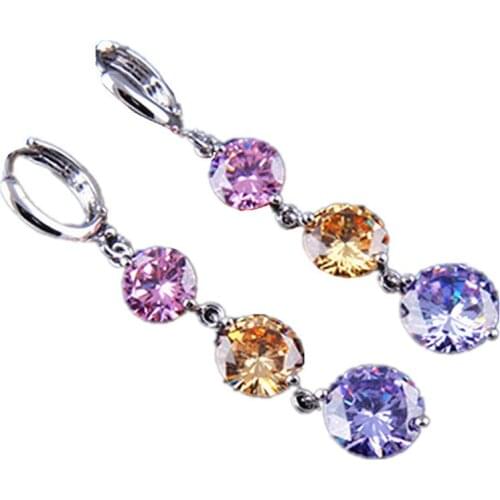 RONGQING 2018 High Quality AAA White Round Zircon Earrings for Girls Simple Long Crystal Earrings