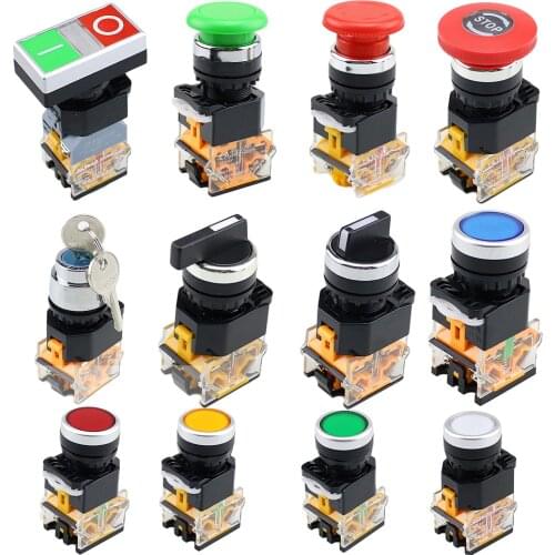 Self reset double head button switch red green with light LA38 flat head switch 22mm