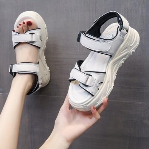 Sports sandals womens summer new style sponge cake thick-soled old shoes casual velcro student Roman shoes X858