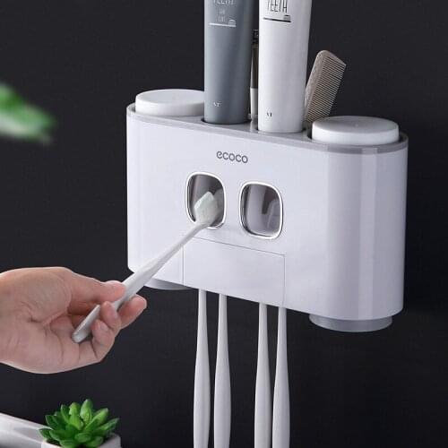 Family Of Four Automatic Toothpaste Suction Wall Wash Set Toothbrush Holder Bathroom Shelf Storage Rack