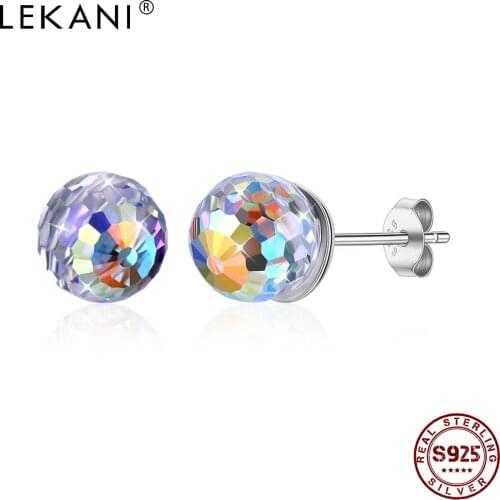LEKANI 925 Sterling Silver Stud Earrings For Women Color ball Austria Crystal Party Fashion Classic Earrings Gift Hot Sale