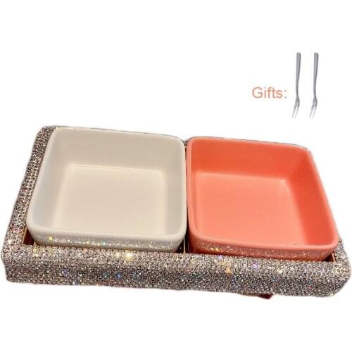 Sparkling Dessert Plate Small Cake Stand Rhinestones Ceramic Dishes Serving Tray Fruit Holder Christmas Candy Trays Decorative