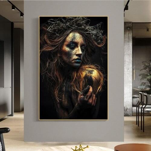 Norse Mythology Black And Gold Tattoo Women Canvas Painting Posters and Prints Scandinavian Cuadros Wall Art Pictures For Home