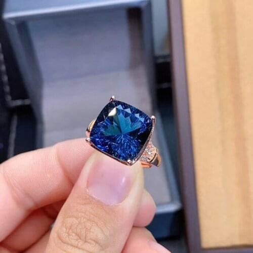 Natural And Real Blue Topaz ring 925 sterling silver Wholesales Fine jewelry gem 12*12mm
