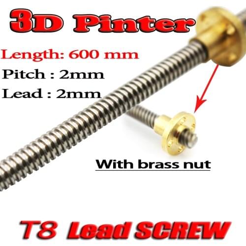 3D Printer THSL-600-8D Lead Screw Dia 8MM Pitch 2mm Lead 2mm Length 600mm with Copper Nut Free Shipping
