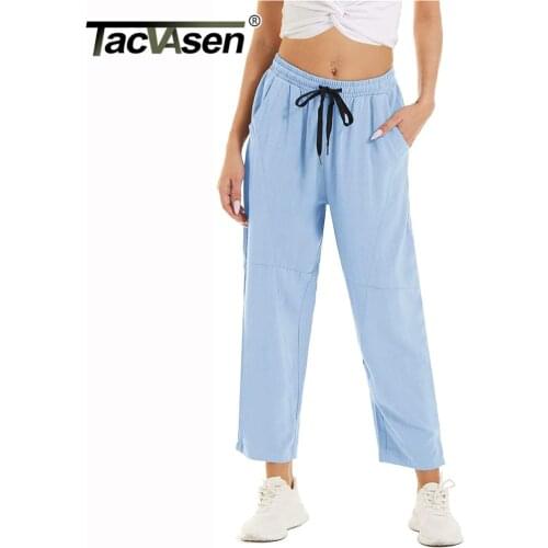 TACVASEN Breathable Lightweight Womens Cotton Linen Baggy Harem Pants Loose Long Bottoms Ladies Summer Workout Fitness Trousers